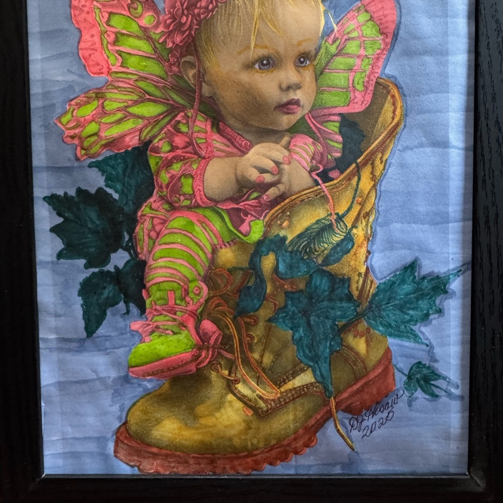 Pink and Green Fairy Illustration Art